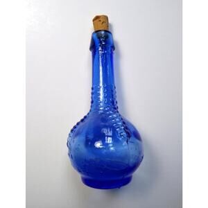 Wheaton Blue Carnival Glass Bottle Ball & Claw Bitters Medicine 1970's Mini 3"